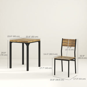 Dining Table Set for 2, 3 Piece Kitchen Table and Chairs with Metal Legs for Small Spaces, Natural Wood