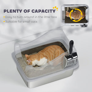 Cat Litter Box Stainless Steel with Metal Litter Scoop, Never Absorbs Odors, Anti Leakage, 17" x 13" x 10" – view 4