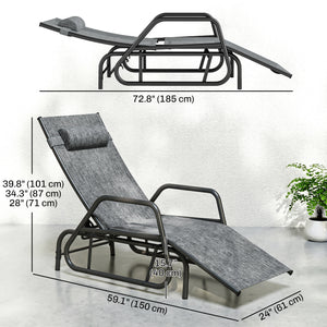 Outdoor Glider Lounge Chair, 3-Position Adjustable Tanning Chair Recliner with Headrest for Garden, Yard, Pool, Grey