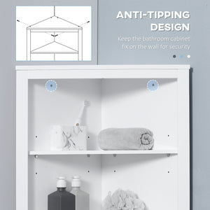 Tall Bathroom Storage Cabinet, Corner Cabinet with Doors, Linen Cabinet with Doors and 3-Tier Shelves, White