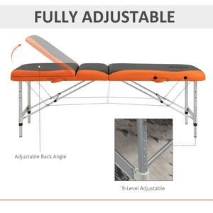 85" 3 Section Foldable Massage Table Professional Salon SPA Facial Couch Bed (Black/Orange)