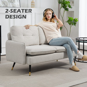 55" Loveseat Sofa, Linen Love Seat w/ S spring, Steel Legs and Button Tufting, Small Couch for Living Room – view 12