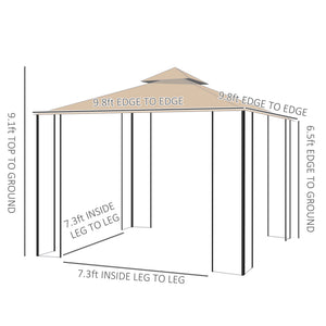 10x10ft Patio Gazebo, Outdoor Double Top Pavilion Canopy, Garden Event Party Tent Shelter, Yard Sun Shade Steel Frame w/ Mosquito Netting and Storage Tray