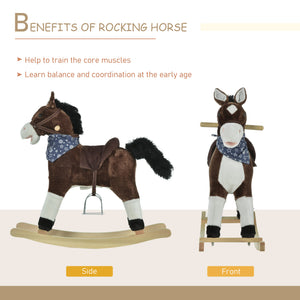 Qaba Kids Plush Ride-On Rocking Horse Toy Cowboy Rocker with Fun Realistic Sounds for Child 3-6 Years Old