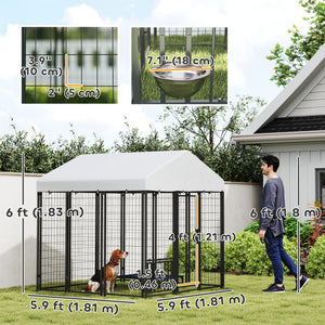 Outdoor Dog Kennel with Waterproof UV-Resistant Cover, Rotating & 4-Level Adjustable Feeding Bowls – view 3