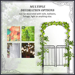 7' Metal Garden Arbor Arch with Scrollwork Doors for Ceremony, Weddings, Party, Backyard, Lawn