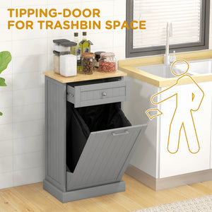 Kitchen Tilt Out Trash Bin Cabinet, Free Standing Recycling Cabinet, Trash Can Holder with Drawer, White – view 17