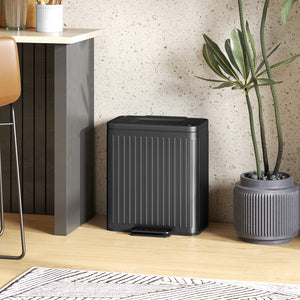 Trash Can, 2 x 5.3 Gallon (2 x 20 L) Garbage Can with Soft-Close Lid, Removable Inner Buckets for Kitchen Home Office