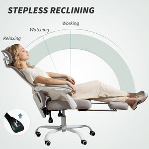 Ergonomic Office Chair, Mesh Reclining Desk Chair with Adjustable Lumbar Support, Headrest, Beige – view 20