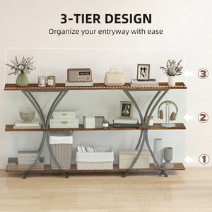 71" Console Table, 3-Tier Industrial Entryway Table with 2 Storage Shelves for Living Room, Hallway, Rustic Brown