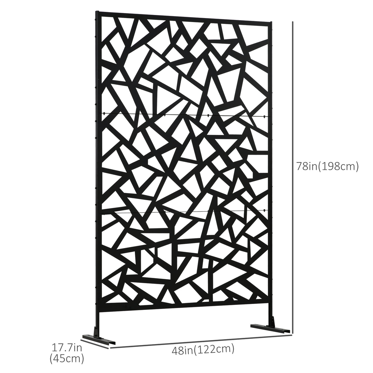 Garden Privacy Screen, Decorative Outdoor Divider, Metal Privacy Screen with Stand, Irregular Fence Style, Black