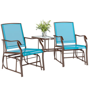 Double Patio Glider Chair with Glass Top Center Table, Outdoor Glider Loveseat with High Back – view 4