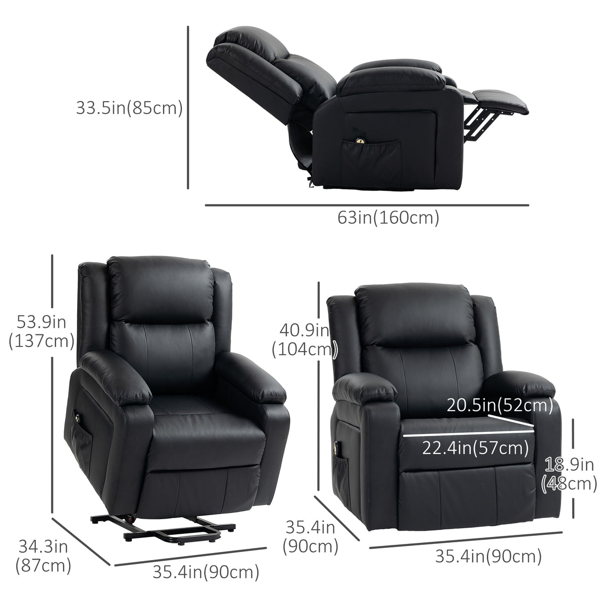 Lift Chair for Seniors, PU Leather Upholstered Electric Recliner Chair with Remote, Side Pockets – view 2