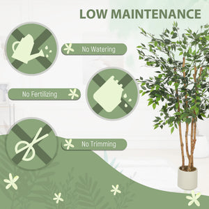 4FT Artificial Banyan Tree Set of 2, Fake Potted Tree with Solid Wood Trunk and Pot for Indoor