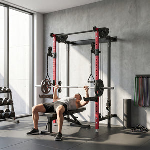 Soozier Foldable Power Cage, Space-Saving Power Rack with Pull-Up Bar, Cable Pulley System, 1540 lbs Capacity