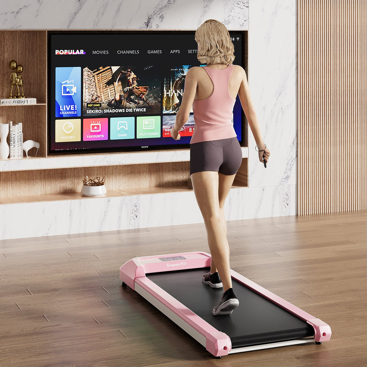 2.25 HP Walking Pad with LED Display and Remote Control-Pink view 2