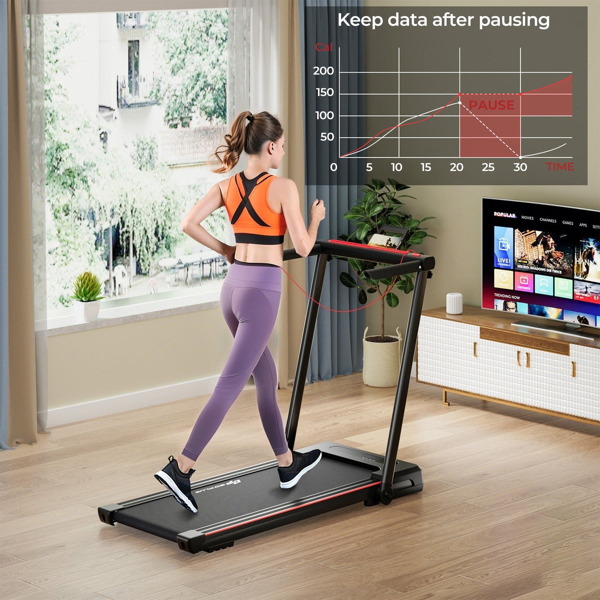 3-in-1 Folding Treadmill with Large Desk and LCD Display-Black view 2