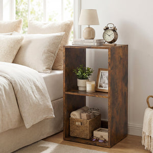 2 Cube Bookshelf with Back Guardrail for Living Room Bedroom-Rustic Brown view 2