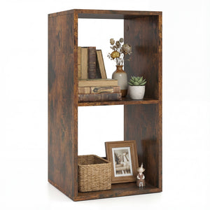 2 Cube Bookshelf with Back Guardrail for Living Room Bedroom-Rustic Brown view 4