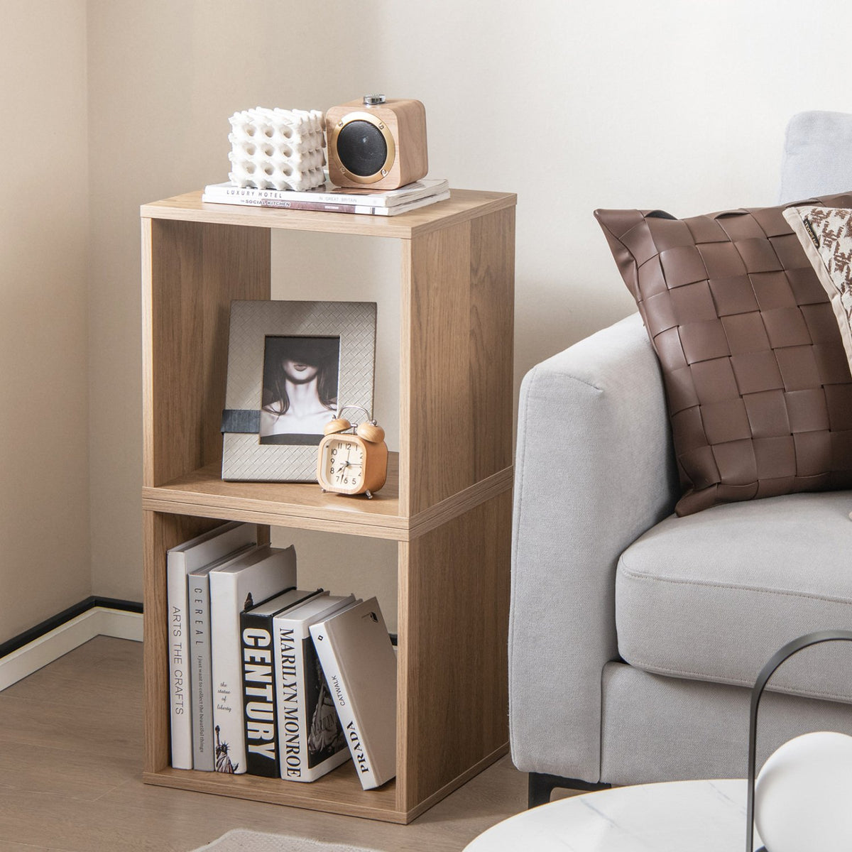 2 Cubes Stackable Bookcase for Living Room and Study-Natural view 2