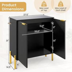 2-Door Buffet Cabinet Sideboard with Shelf and Metal Legs-Black view 5