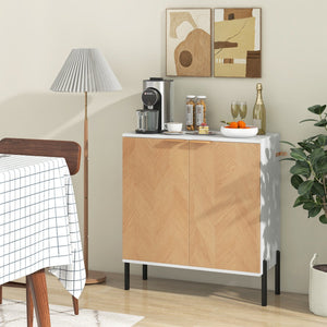 2-Door Buffet Cabinet Sideboard with Shelf and Metal Legs-White-Natural Wood view 3