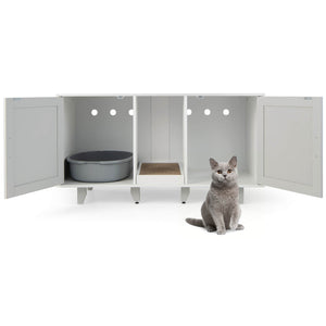 Patented 2-Door Cat Litter Box Enclosure with Winding Entry and Scratching Board-Gray view 8