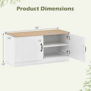 2-Door Shoe Bench Shoe Storage Cabinet with Adjustable Shelves-Natural view 5