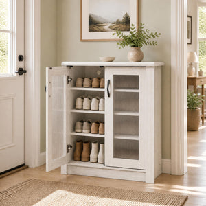 2-Door Shoe Cabinet with Removable Shelves Wooden Shoe Storage Organizer-White view 2