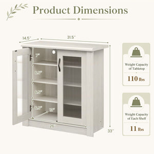 2-Door Shoe Cabinet with Removable Shelves Wooden Shoe Storage Organizer-White view 5