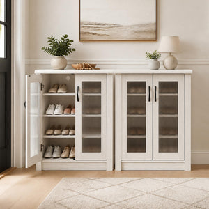 2-Door Shoe Cabinet with Removable Shelves Wooden Shoe Storage Organizer-White view 6