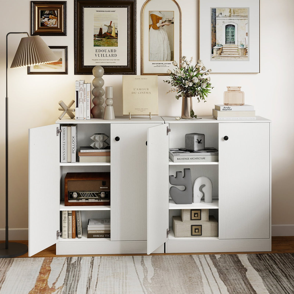 2 Door Storage Base Cabinet with 3-Tier Shelf-White view 2