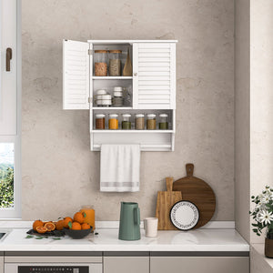 2-Doors Bathroom Wall-Mounted Medicine Cabinet with Towel Bar-White view 3