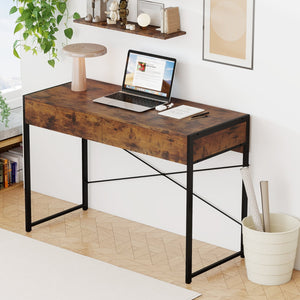 2-Drawer Home Office Desk with Steel Frame-Brown view 2