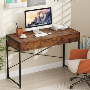 2-Drawer Home Office Desk with Steel Frame-Brown view 3