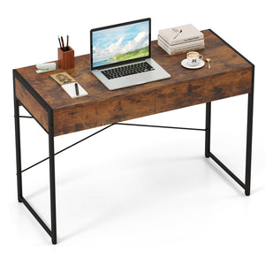 2-Drawer Home Office Desk with Steel Frame-Brown view 4