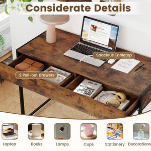 2-Drawer Home Office Desk with Steel Frame-Brown view 9