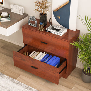 2-Drawer Lateral File Cabinet with Adjustable Bars for Home and Office-Walnut view 6