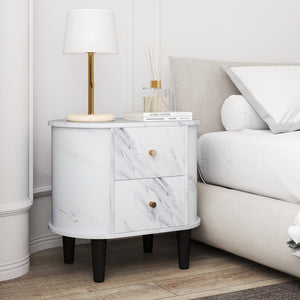 2-Drawer Nightstand Modern Faux Marble Bedside Table with Storage-White view 2