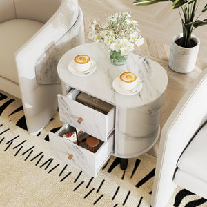 2-Drawer Nightstand Modern Faux Marble Bedside Table with Storage-White view 3