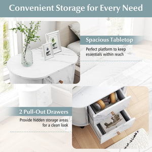 2-Drawer Nightstand Modern Faux Marble Bedside Table with Storage-White view 8