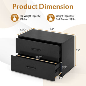 2-Drawer Stackable Horizontal Storage Cabinet Dresser Chest with Handles-Black view 5