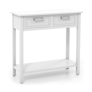Narrow Console Table with Drawers and Open Storage Shelf-White view 4