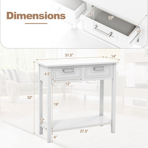Narrow Console Table with Drawers and Open Storage Shelf-White view 5