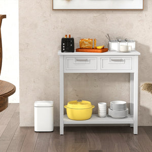 Narrow Console Table with Drawers and Open Storage Shelf-White view 6
