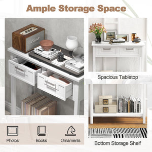 Narrow Console Table with Drawers and Open Storage Shelf-White view 7