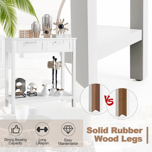 Narrow Console Table with Drawers and Open Storage Shelf-White view 8