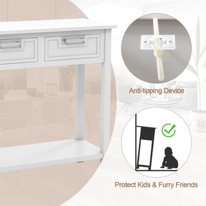 Narrow Console Table with Drawers and Open Storage Shelf-White view 9