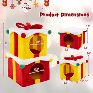 2 Gift Box Shaped Cute Christmas Cat House with Bow-Multicolor view 5