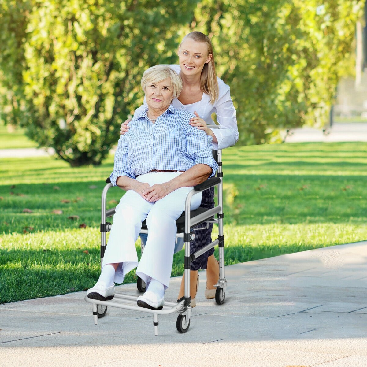 2-in-1 Aluminum Commode Shower Wheelchair with Locking Casters view 2